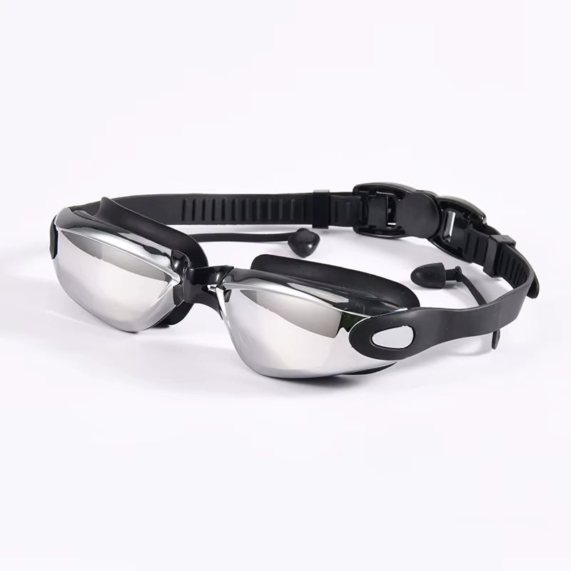 Swimming Goggles Adult Myopia Swimming Goggles One-Piece Earplugs Electroplating Anti-Fog High-Definition Swimming Goggles
