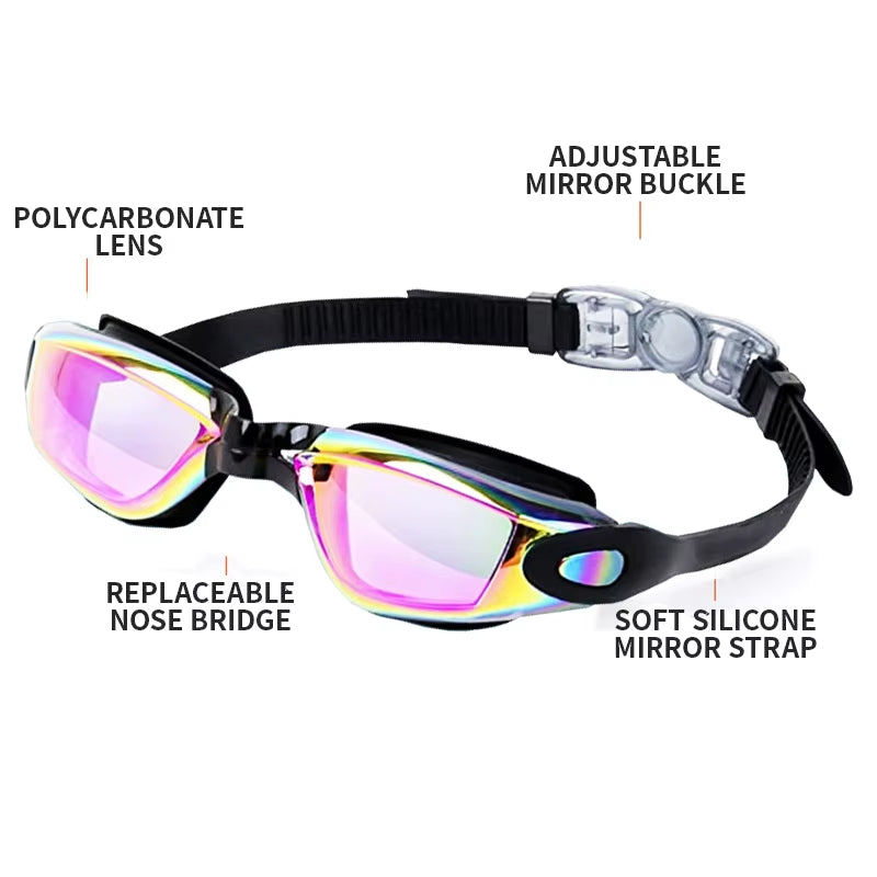 Swimming Goggles Adult Myopia Swimming Goggles One-Piece Earplugs Electroplating Anti-Fog High-Definition Swimming Goggles