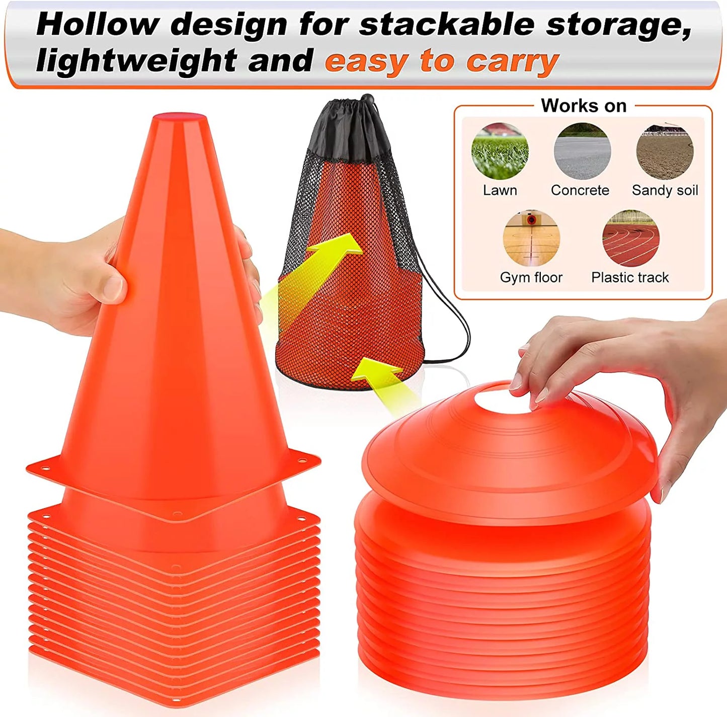 9'' Cones Sports, 24 Pack Soccer Football Basketball Plastic Orange Cone
