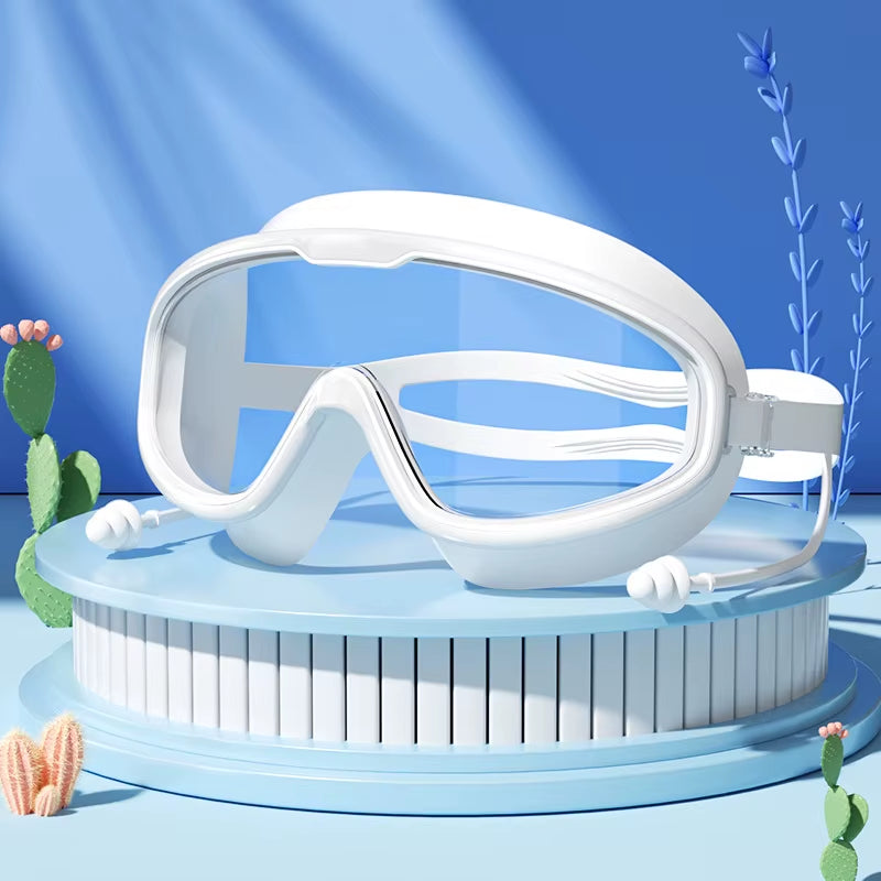 Swimming Glasses Waterproof Anti-Fog HD Transparent Earplugs Kids Swimming Goggles Large Framepool Eyewear Swimming Accessories