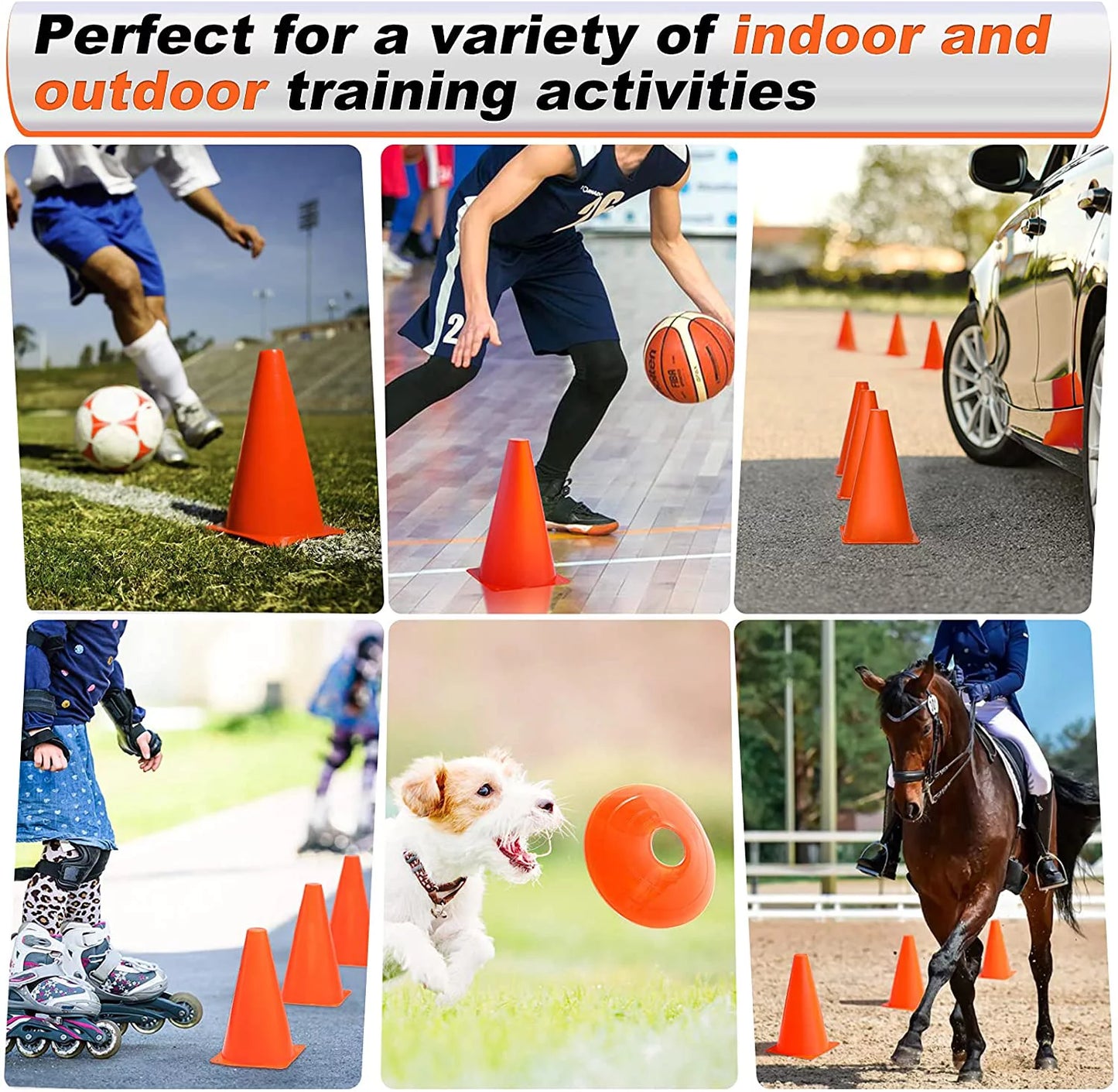 9'' Cones Sports, 24 Pack Soccer Football Basketball Plastic Orange Cone