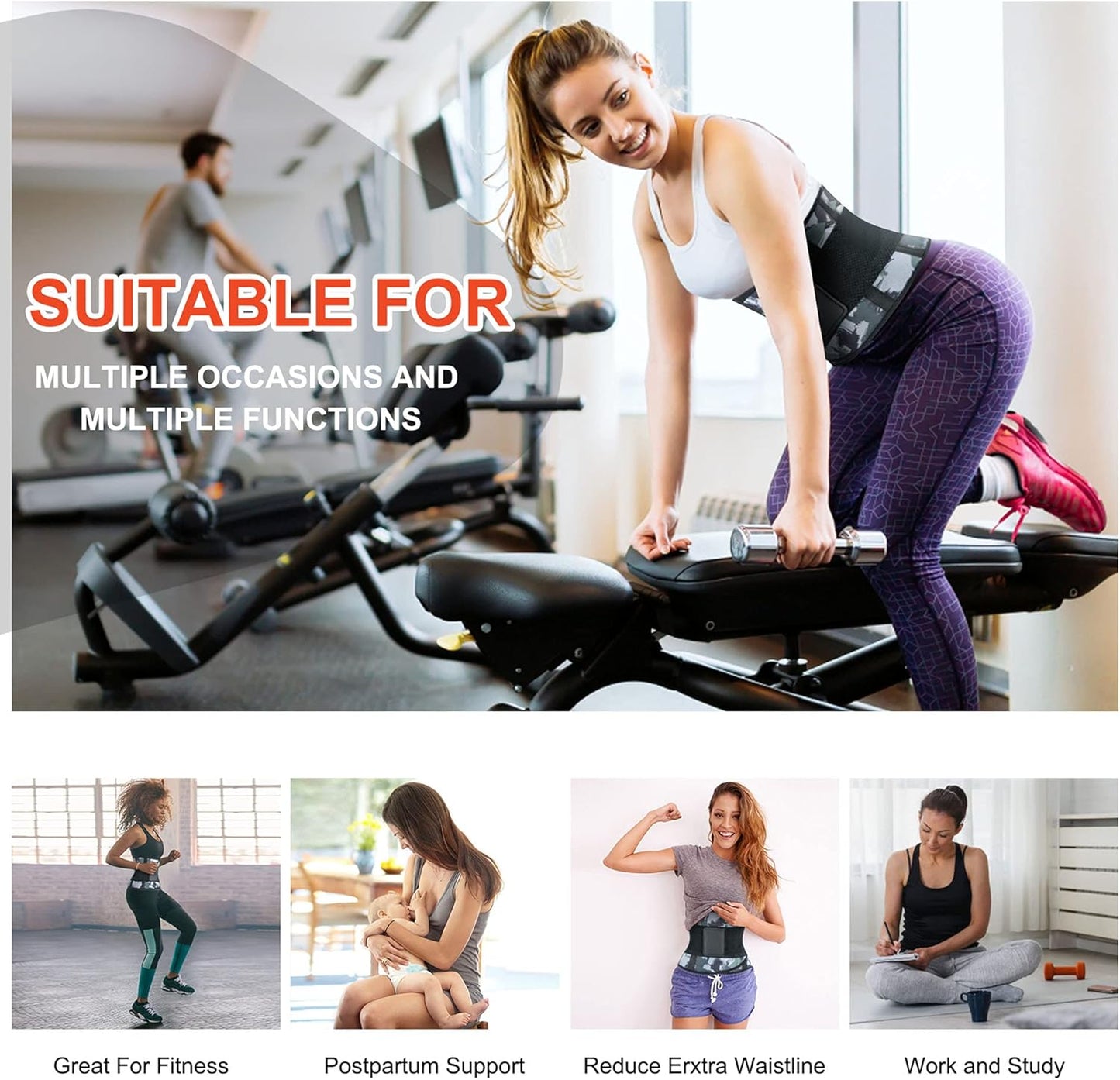 Waist Trimmer for Women Neoprene Sauna Sweat Trainer Belt Slimming Body Shaper Cincher Adjustable Sport Girdle (Camo, Large)