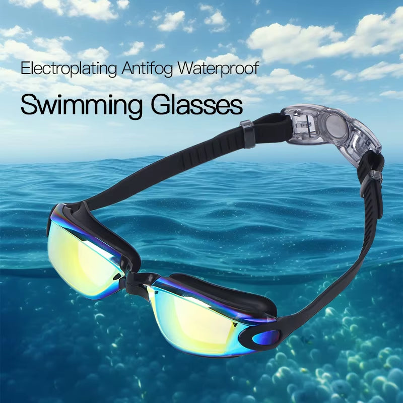 Swimming Goggles Adult Myopia Swimming Goggles One-Piece Earplugs Electroplating Anti-Fog High-Definition Swimming Goggles