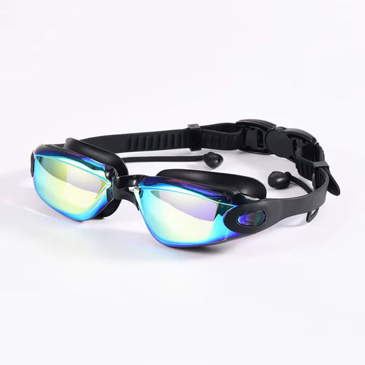 Swimming Goggles Adult Myopia Swimming Goggles One-Piece Earplugs Electroplating Anti-Fog High-Definition Swimming Goggles