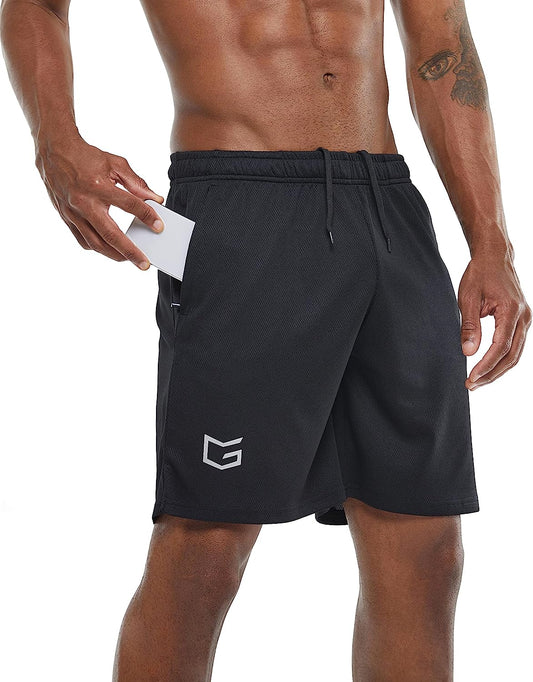 Men'S Workout Running Shorts Quick Dry Lightweight Gym Shorts with Zip Pockets