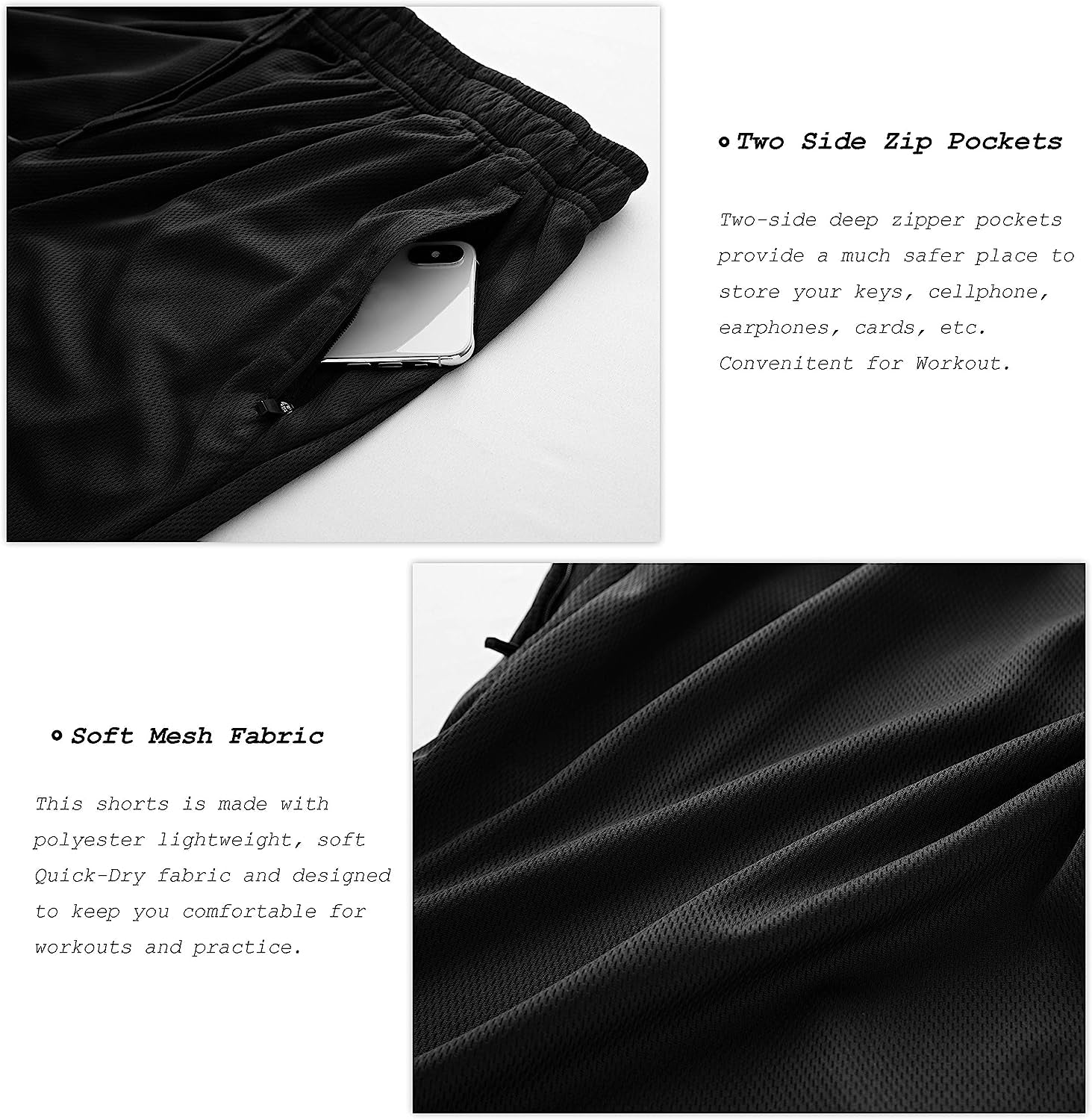 Men'S Workout Running Shorts Quick Dry Lightweight Gym Shorts with Zip Pockets