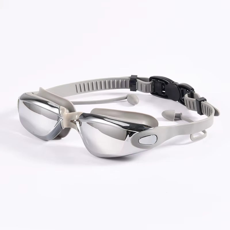 Swimming Goggles Adult Myopia Swimming Goggles One-Piece Earplugs Electroplating Anti-Fog High-Definition Swimming Goggles