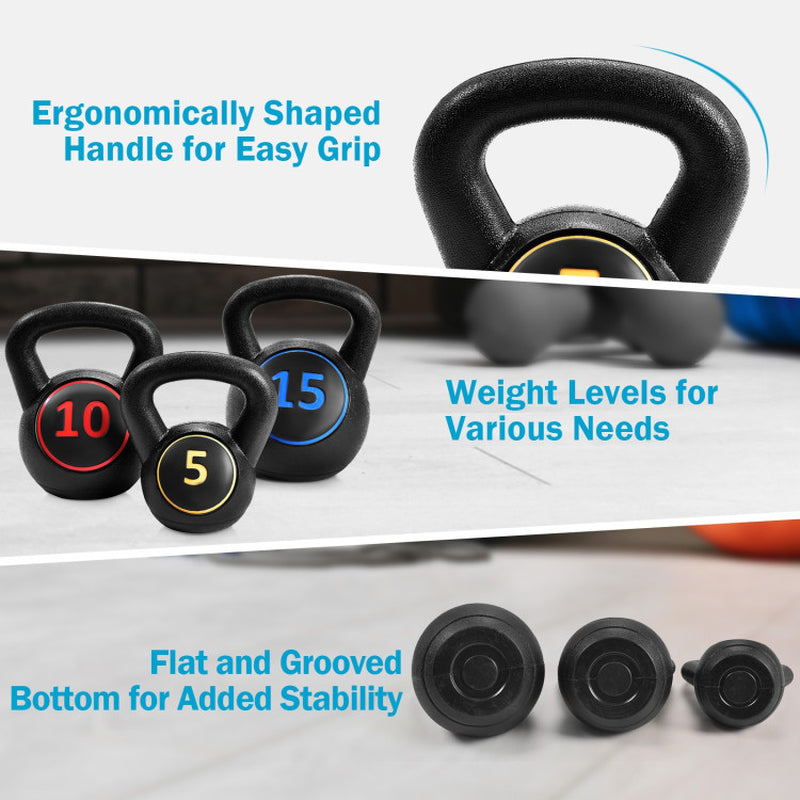 3 Pieces 5 10 15Lbs Kettlebell Weight Set