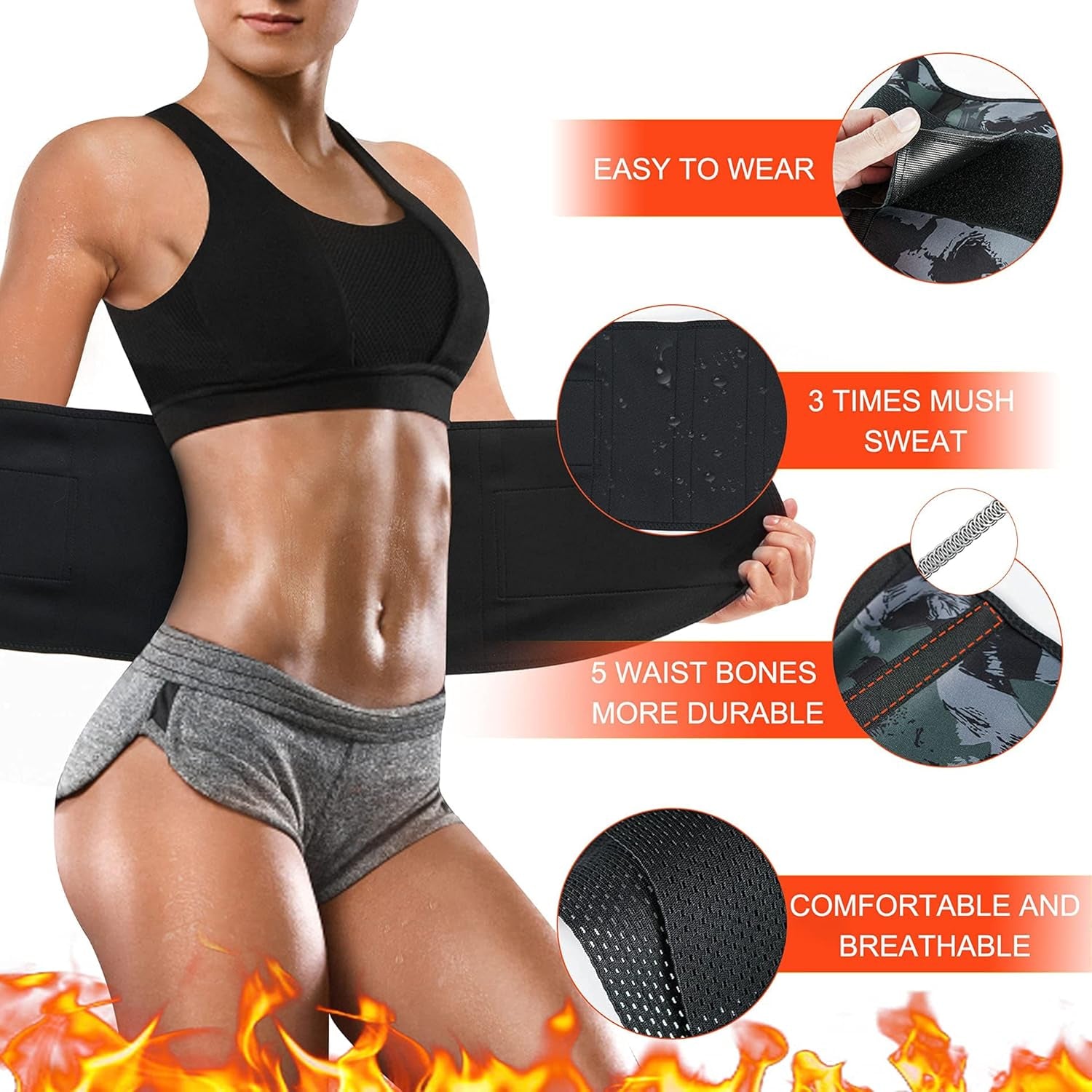 Waist Trimmer for Women Neoprene Sauna Sweat Trainer Belt Slimming Body Shaper Cincher Adjustable Sport Girdle (Camo, Large)