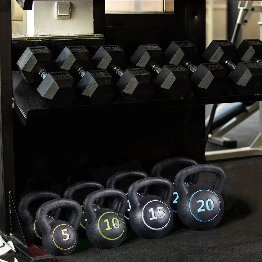 50 Lbs Coated Kettlebells 4 HDPE Coated Kettle Bells for Home Gym, Black