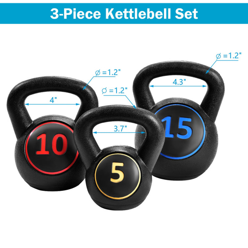 3 Pieces 5 10 15Lbs Kettlebell Weight Set