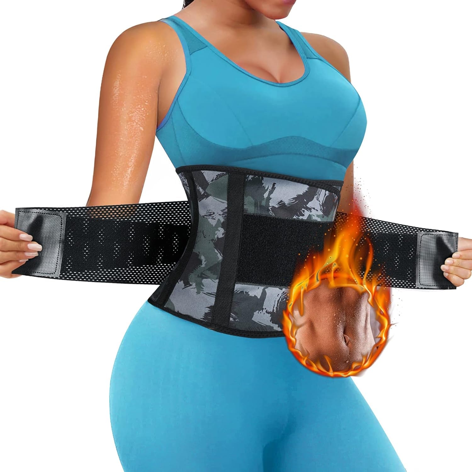 Waist Trimmer for Women Neoprene Sauna Sweat Trainer Belt Slimming Body Shaper Cincher Adjustable Sport Girdle (Camo, Large)