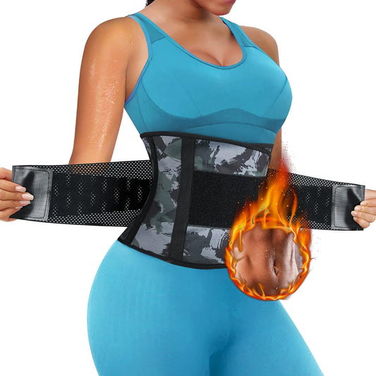 Waist Trimmer for Women Neoprene Sauna Sweat Trainer Belt Slimming Body Shaper Cincher Adjustable Sport Girdle (Camo, Large)