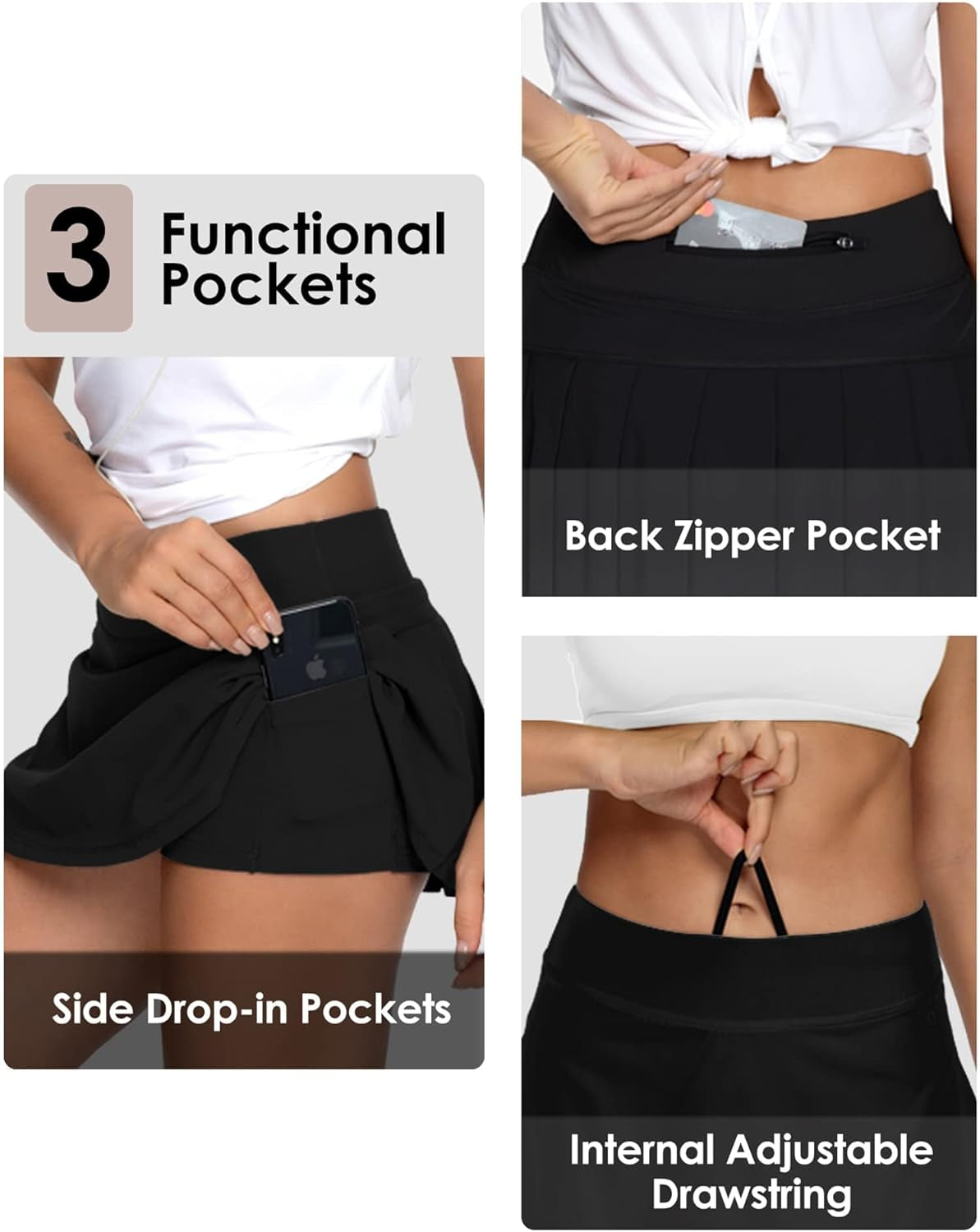 Women Golf Skorts Pleated Tennis Skirts with Pockets Shorts Running Skirt 80322