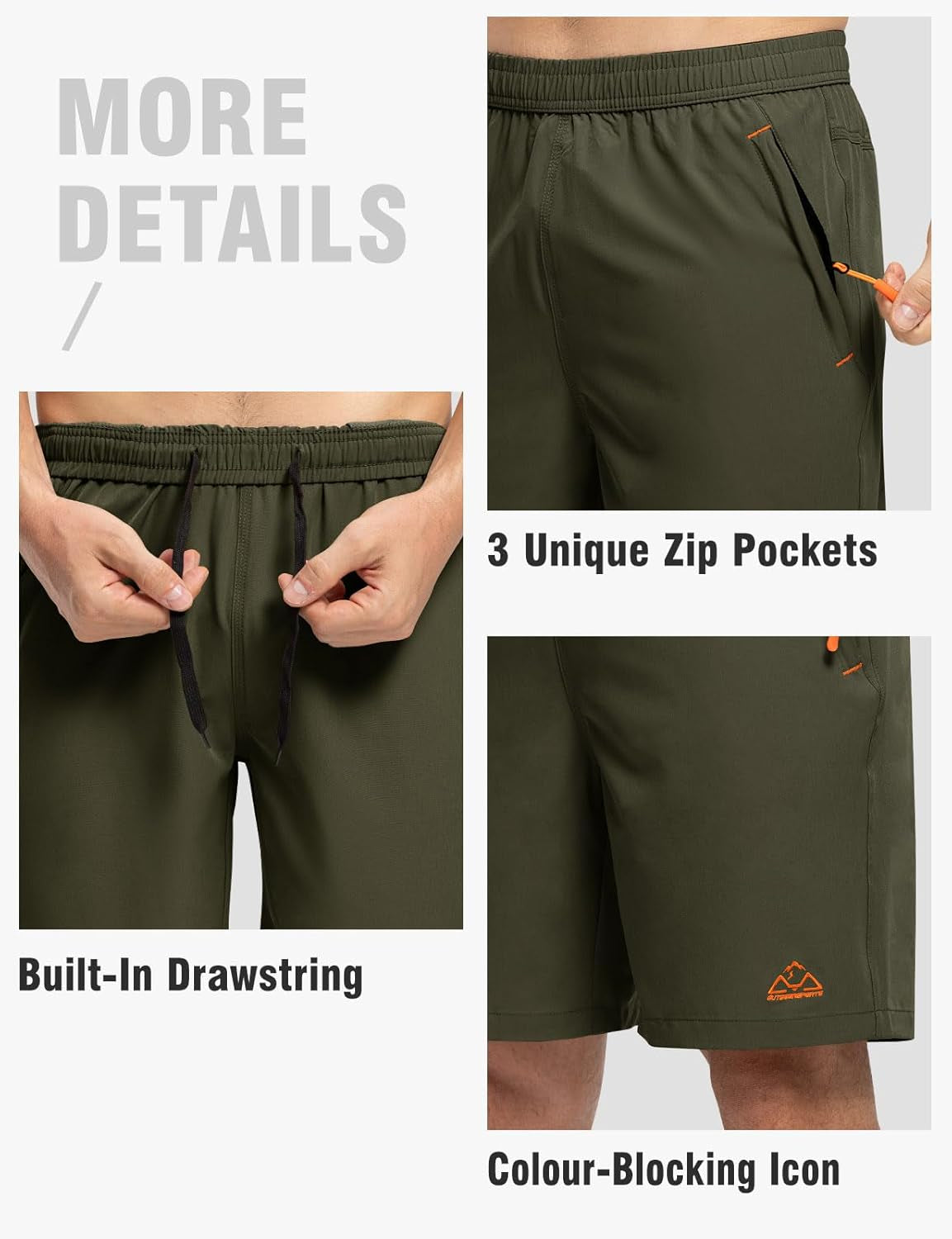 Men'S 7" / 9" Running Hiking Shorts Quick Dry Athletic Gym Outdoor Sports Short 3 Zipper Pockets