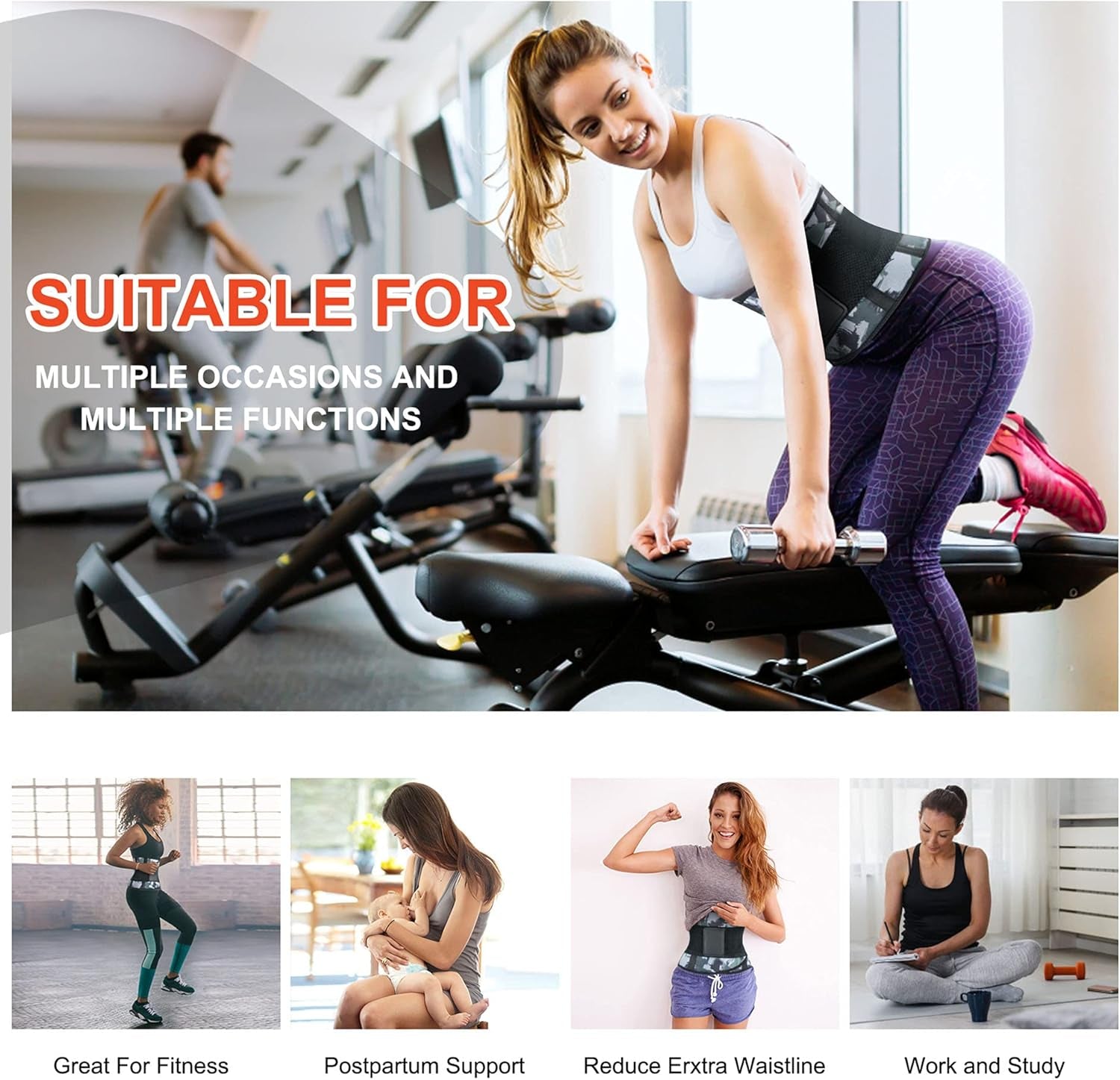 Waist Trimmer for Women Neoprene Sauna Sweat Trainer Belt Slimming Body Shaper Cincher Adjustable Sport Girdle (Camo, Large)