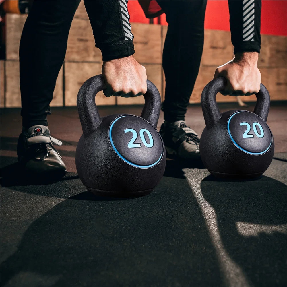 50 Lbs Coated Kettlebells 4 HDPE Coated Kettle Bells for Home Gym, Black