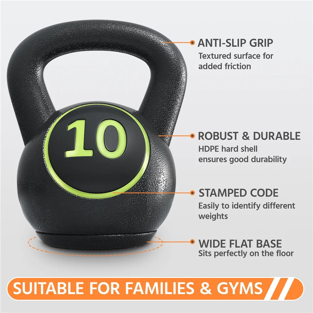 50 Lbs Coated Kettlebells 4 HDPE Coated Kettle Bells for Home Gym, Black