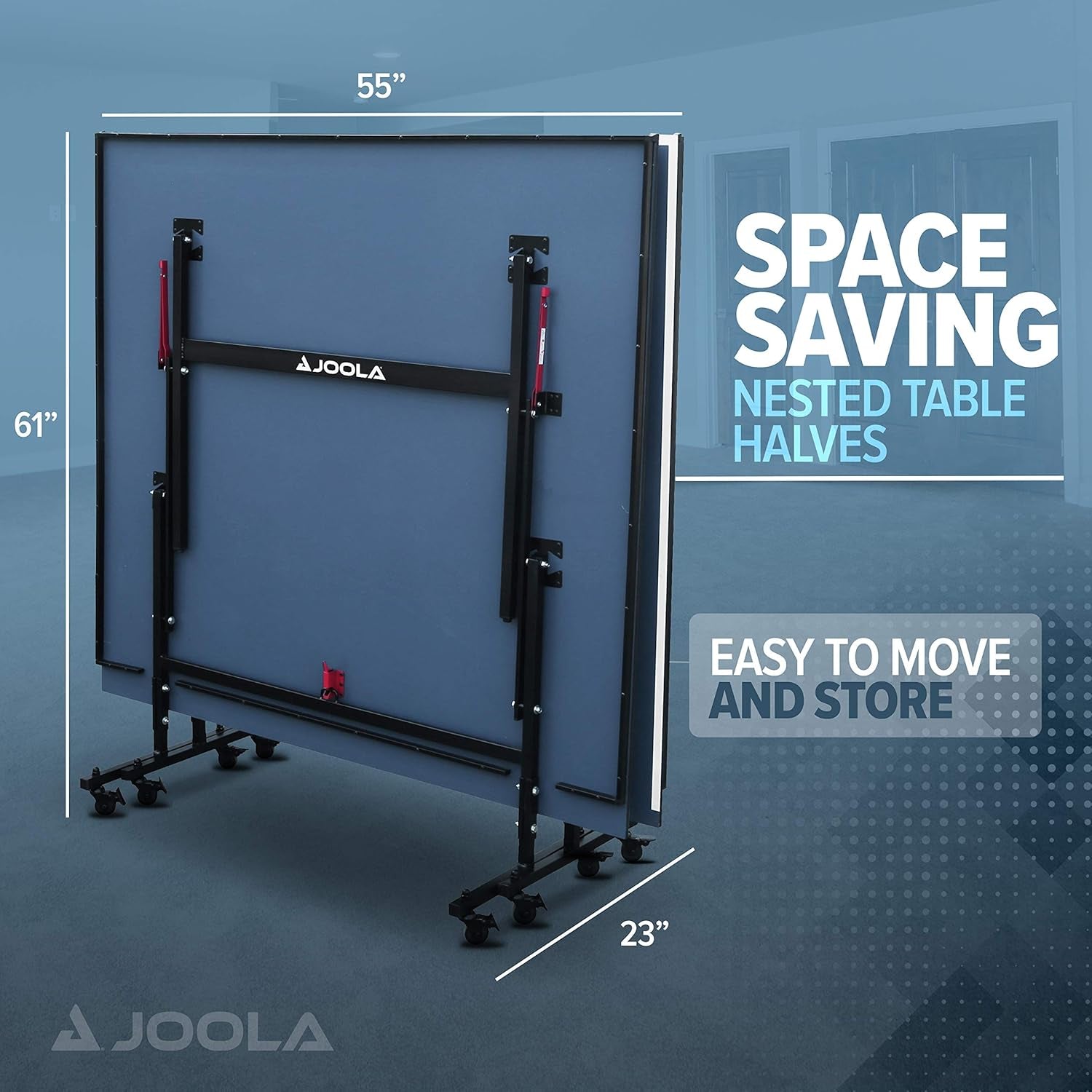 inside Professional MDF Indoor Ping Pong Table with Quick Clamp Table Tennis Net and Post Set - 10 Minute Easy Assembly - Tournament Quality - Foldable with Single Player Playback Mode
