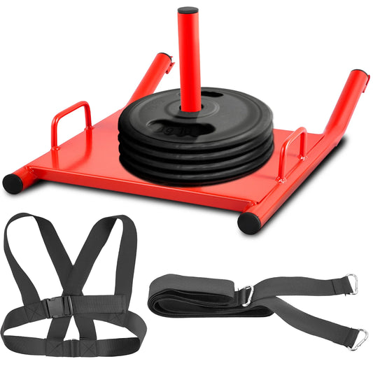 Fitness Sled, Weight Sled Push Pull Heavy High Training Sled Drag Fitness HD Power Speed Training Sled for Athletic Exercise and Fitness Strength Training (Red)